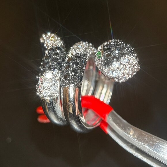 Stunning Pave Black/White Stones with Green Eyes Snake Ring - Picture 5 of 8